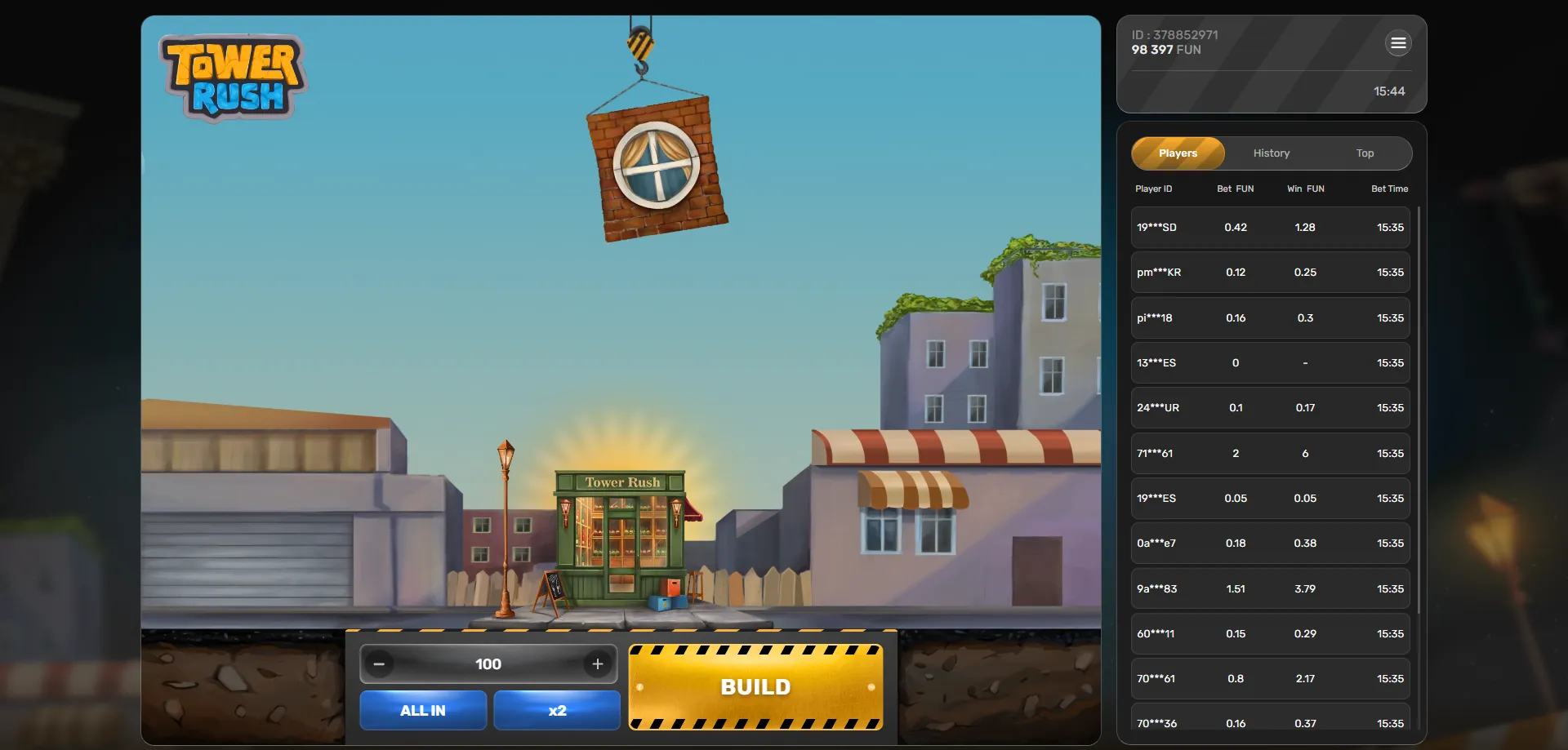 Tower Rush game mechanics – crash multiplier rising in real time